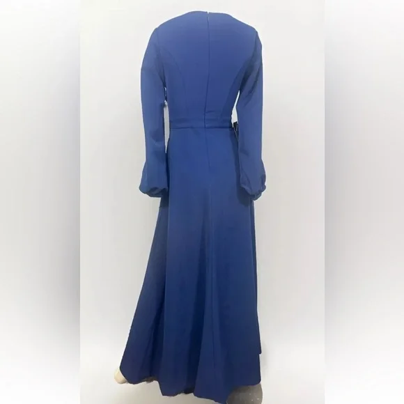 NWT KAY UNGER Sz 4 Navy Long Balloon Sleeve Full-Length Formal Sheath Dress - Picture 3 of 16